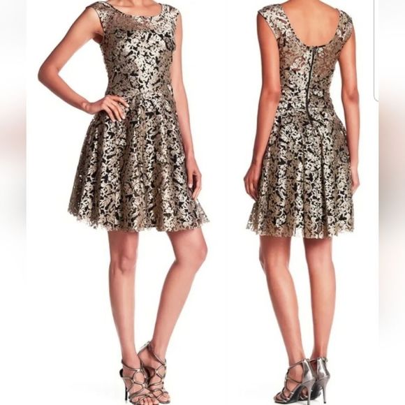 🔥Vera Wang Black & Gold Embroidered Cocktail Dress NWT Sz. 2 - Picture 1 of 9